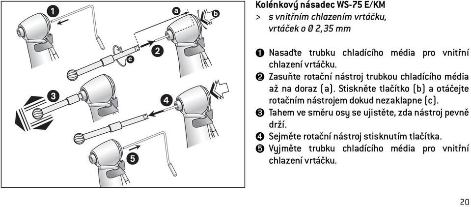 Stiskněte tlačítko (b) a otáčejte rotačním nástrojem dokud nezaklapne (c).