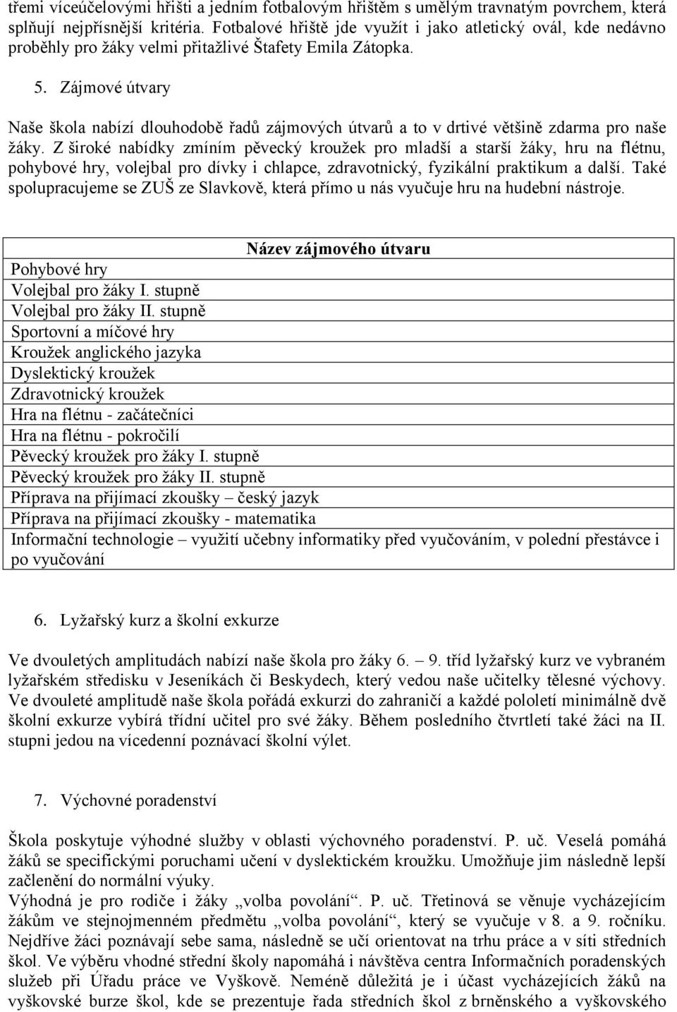 Zájmové útvary Naše škola nabízí dlouhodobě řadů zájmových útvarů a to v drtivé většině zdarma pro naše ţáky.