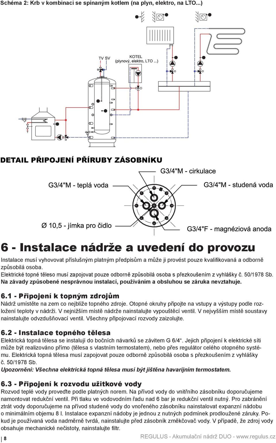 Elektrické topné těleso musí zapojovat pouze odborně způsobilá osoba s přezkoušením z vyhlášky č. 50/1978 Sb. Na závady způsobené nesprávnou instalací, používáním a obsluhou se záruka nevztahuje. 6.