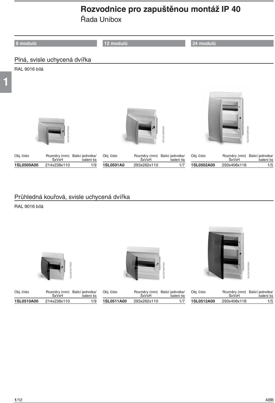 číslo Rozměry (mm) Balicí jednotka/ 1SL0502A00 293x408x118 1/5 Průhledná kouřová, svisle uchycená dvířka RAL 9016 bílá 1SLC001021F0001 1SLC001003F0001 1SLC001004F0001