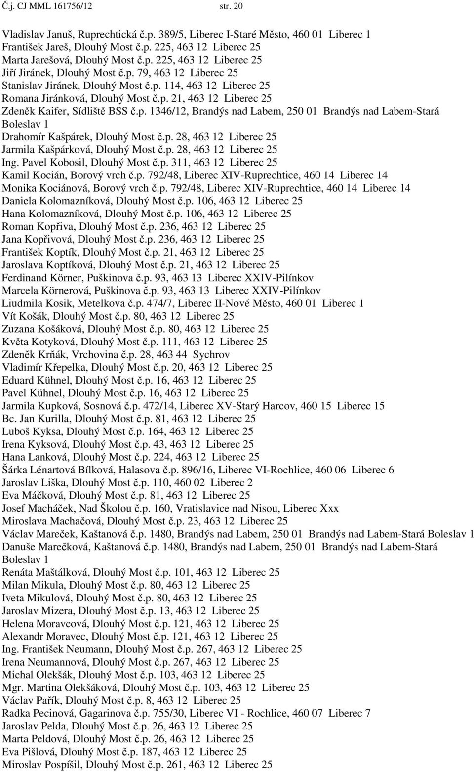 p. 1346/12, Brandýs nad Labem, 250 01 Brandýs nad Labem-Stará Boleslav 1 Drahomír Kašpárek, Dlouhý Most č.p. 28, 463 12 Liberec 25 Jarmila Kašpárková, Dlouhý Most č.p. 28, 463 12 Liberec 25 Ing.