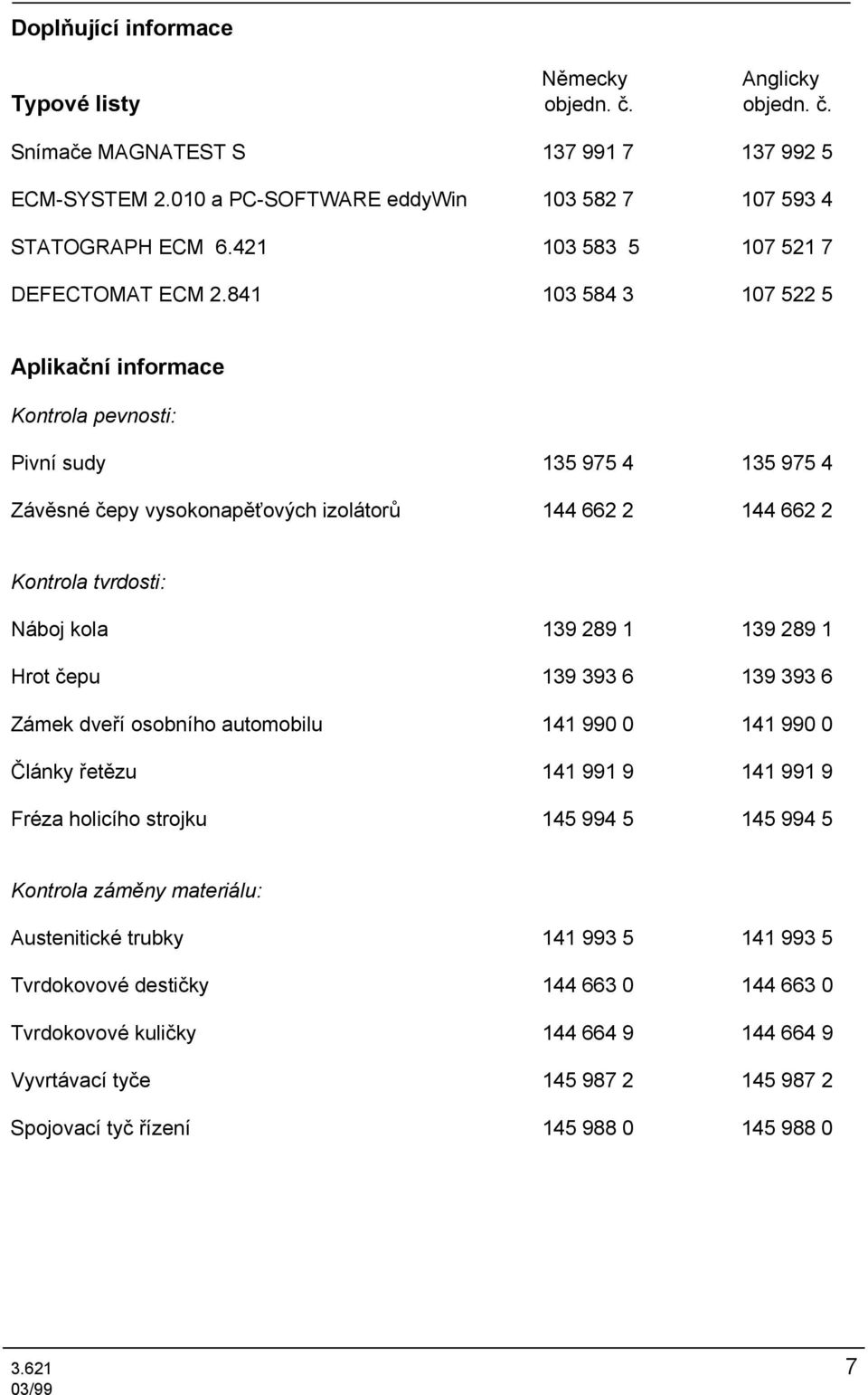 841 103 584 3 107 522 5 Aplikační informace Kontrola pevnosti: Pivní sudy 135 975 4 135 975 4 Závěsné čepy vysokonapěťových izolátorů 144 662 2 144 662 2 Kontrola tvrdosti: Náboj kola 139 289 1 139