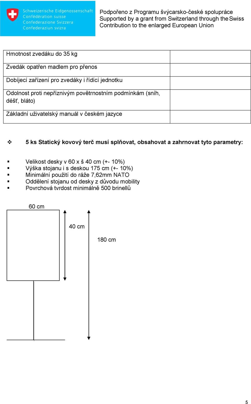 splňovat, obsahovat a zahrnovat tyto parametry: Velikost desky v 60 x š 40 cm (+- 10%) Výška stojanu i s deskou 175 cm (+- 10%)