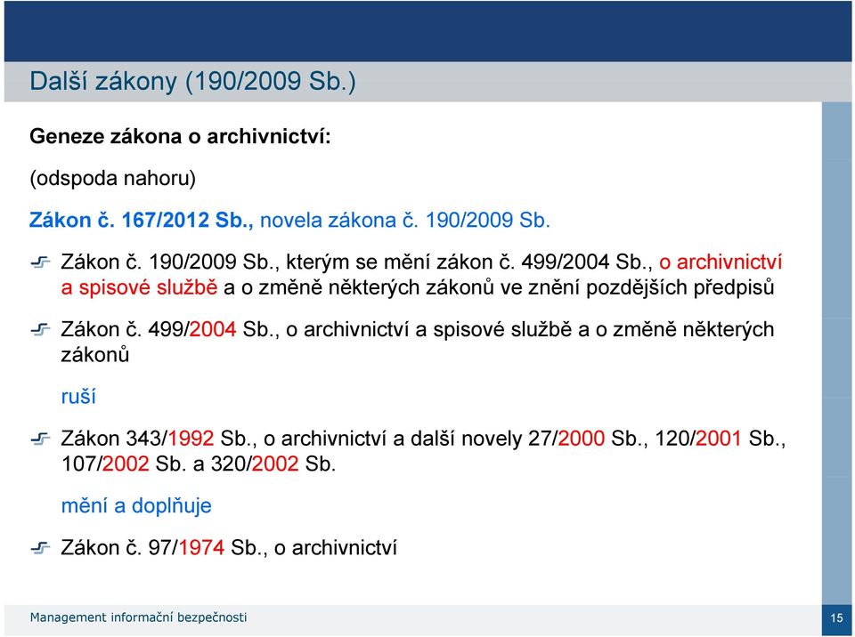 , o archivnictví a spisové službě a o změně některých zákonů ve znění pozdějších předpisů Zákon č. 499/2004 Sb.