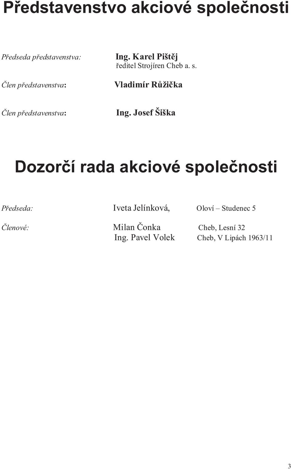 Vladimír R ži ka len p edstavenstva: Ing.