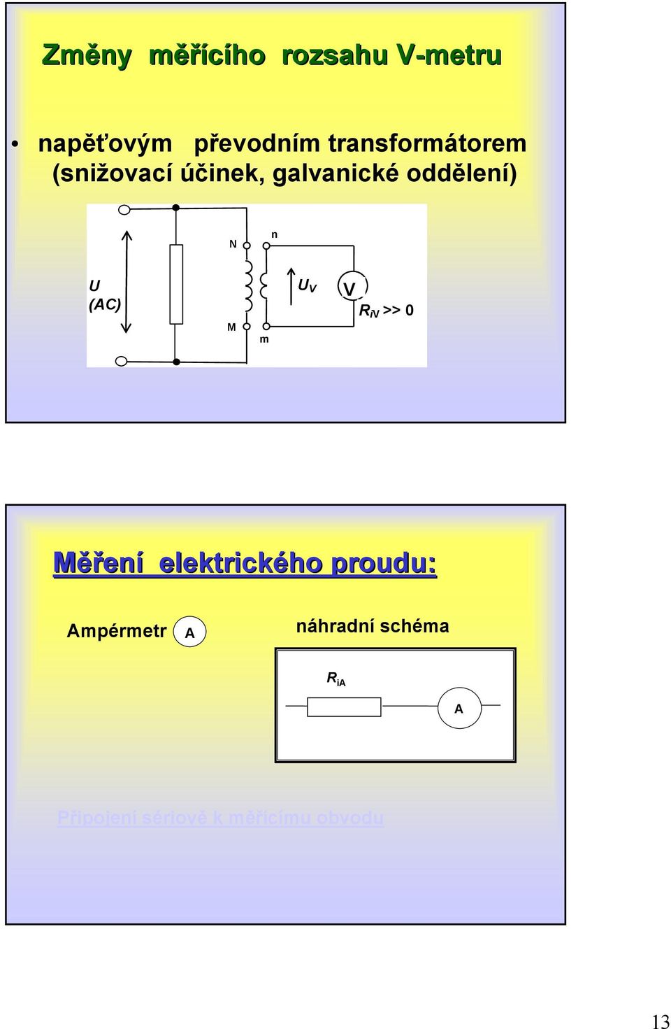 n (C) M m V V R iv >> 0 Měření elektrického proudu: