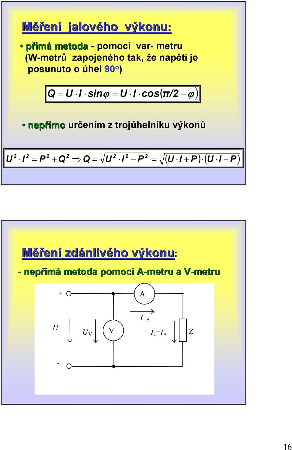 určením z trojúhelníku výkonů 2 2 = P 2 + Q 2 Q = 2 2 P 2 = ( + P ) ( P )