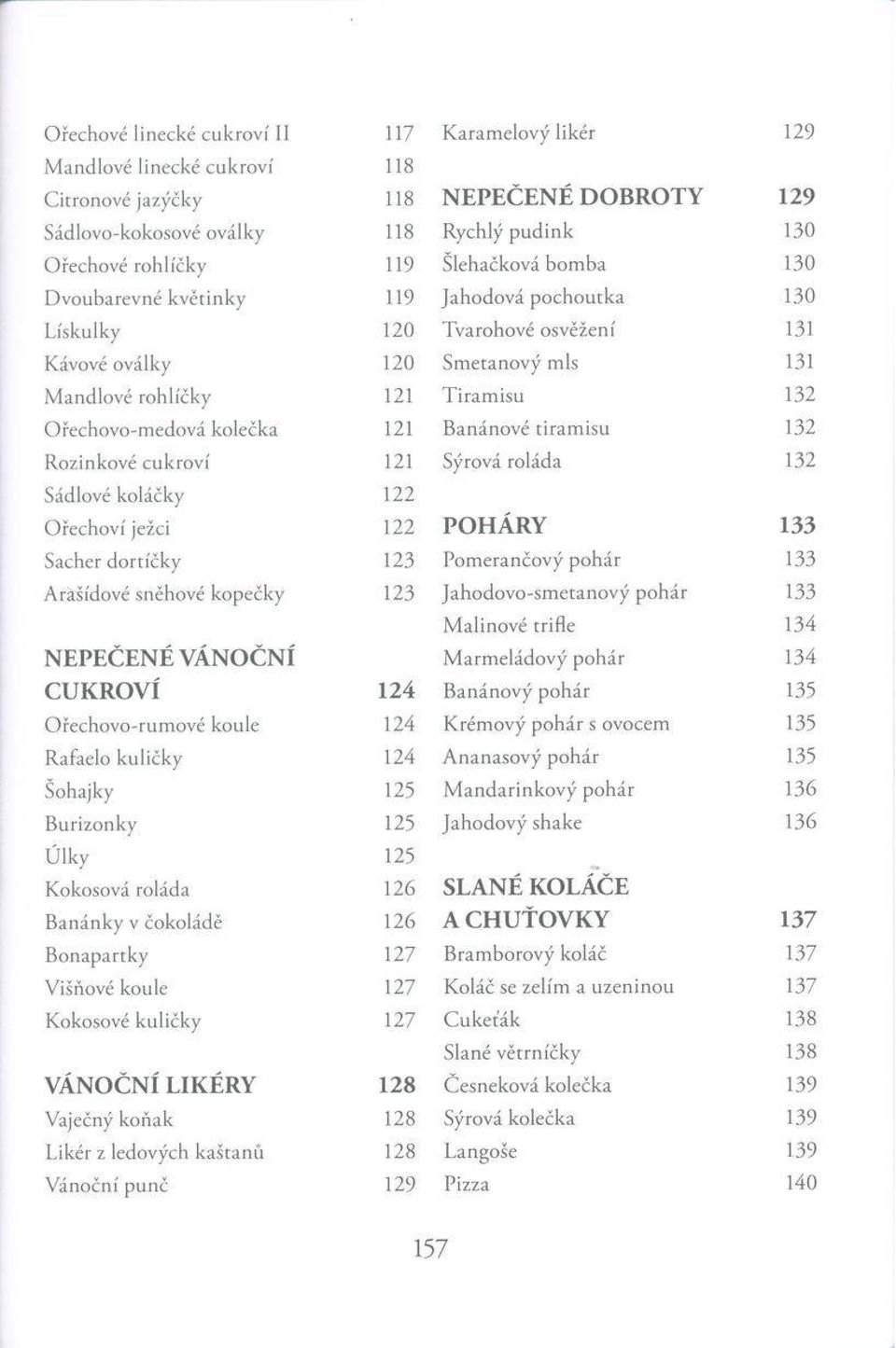 132 O řechovo-m edová kolečka 121 Banánové tiram isu 132 Rozinkové cukroví 121 Sýrová roláda 132 Sádlové koláčky 122 O řechoví ježci 122 P O H Á R Y 133 Sacher dortíčky 123 Pom erančový pohár 133