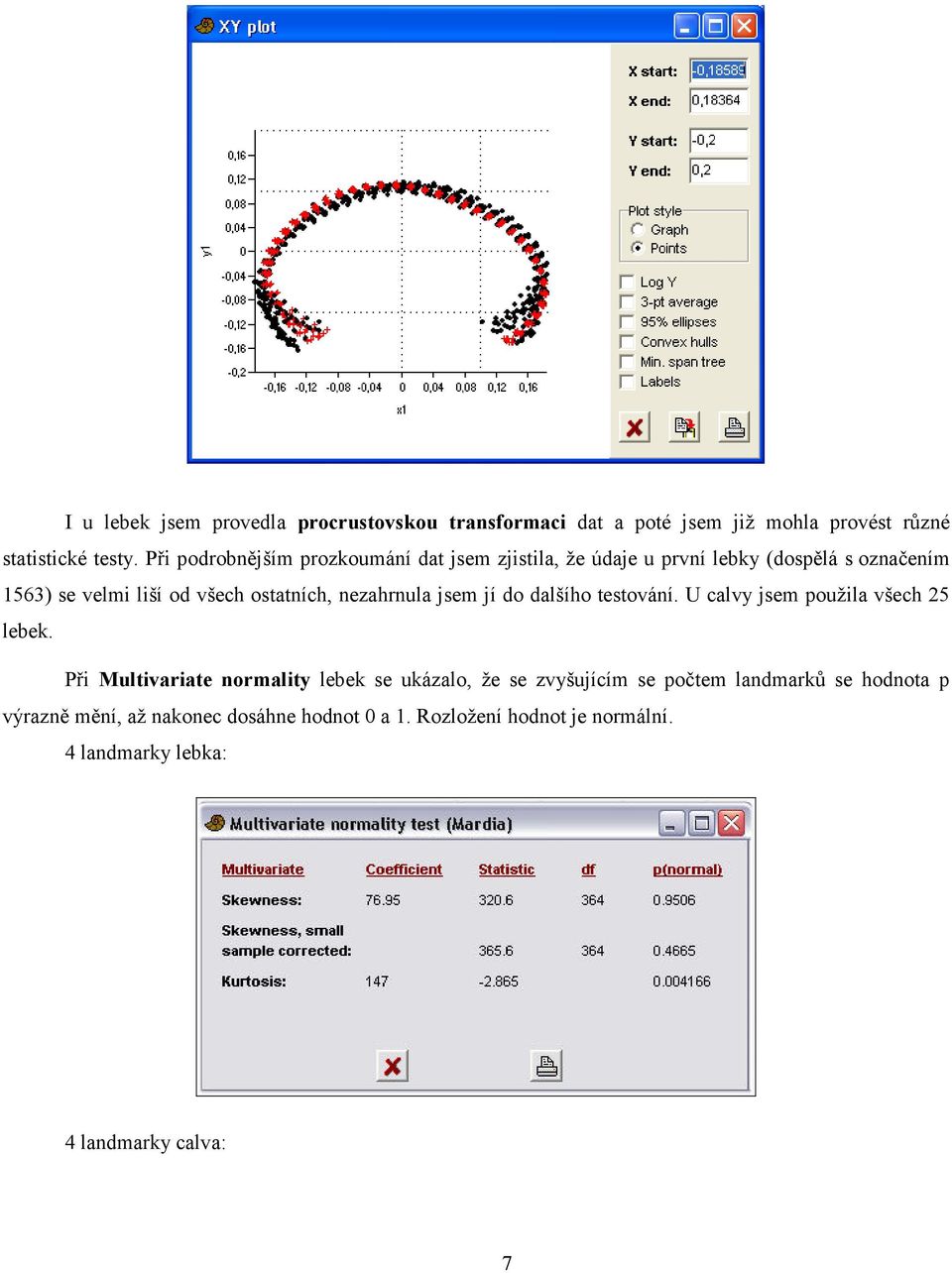 nezahrnula jsem jí do dalšího testování. U calvy jsem použila všech 25 lebek.