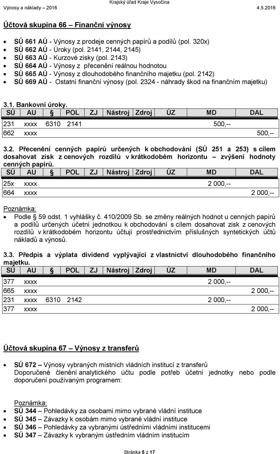 2324 - náhrady škod na finančním majetku) 3.1. Bankovní úroky. 231 xxxx 6310 2141 500,-- 662 xxxx 500,-- 3.2. Přecenění cenných papírů určených k obchodování (SÚ 251 a 253) s cílem dosahovat zisk z cenových rozdílů v krátkodobém horizontu zvýšení hodnoty cenných papírů.