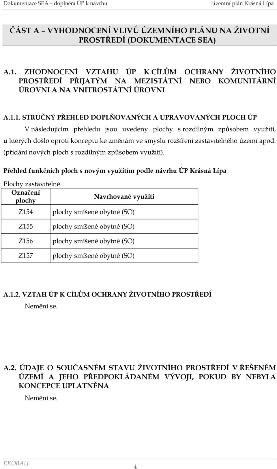 1. STRUČNÝ PŘEHLED DOPLŇOVANÝCH A UPRAVOVANÝCH PLOCH ÚP V následujícím přehledu jsou uvedeny plochy s rozdílným způsobem využití, u kterých došlo oproti konceptu ke změnám ve smyslu rozšíření