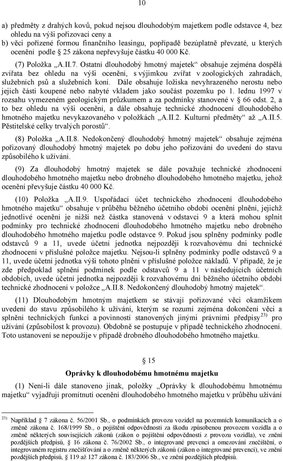 Položka A.II.7. Ostatní dlouhodobý hmotný majetek obsahuje zejména dospělá zvířata bez ohledu na výši ocenění, s výjimkou zvířat v zoologických zahradách, služebních psů a služebních koní.
