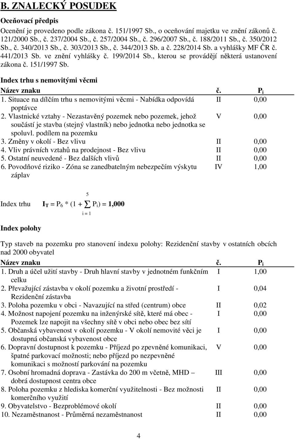 , kterou se provádějí některá ustanovení zákona č. 151/1997 Sb. Index trhu s nemovitými věcmi Název znaku č. P i 1. Situace na dílčím trhu s nemovitými věcmi - Nabídka odpovídá II 0,00 poptávce 2.