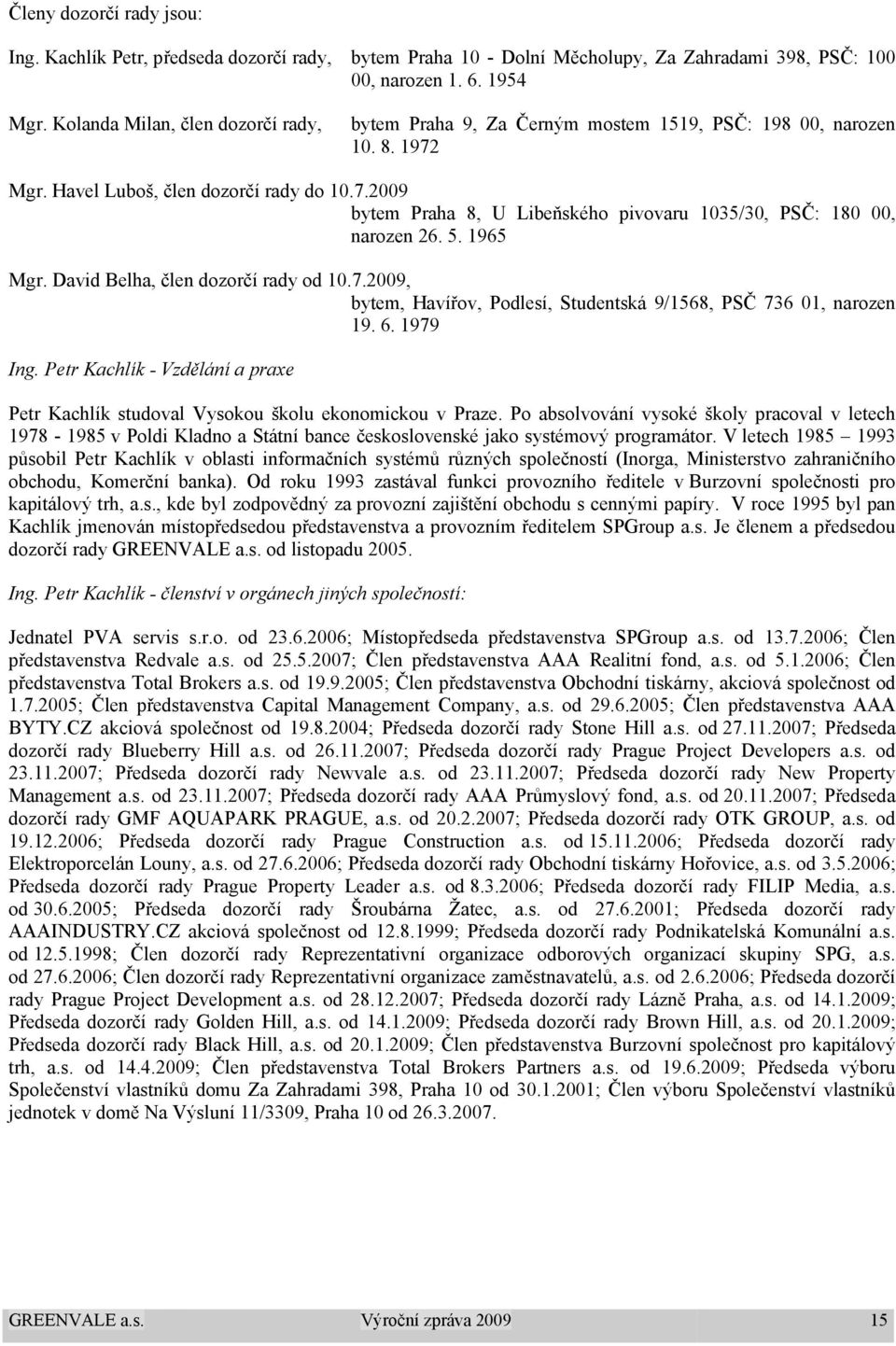 5. 1965 Mgr. David Belha, člen dozorčí rady od 10.7.2009, bytem, Havířov, Podlesí, Studentská 9/1568, PSČ 736 01, narozen 19. 6. 1979 Ing.