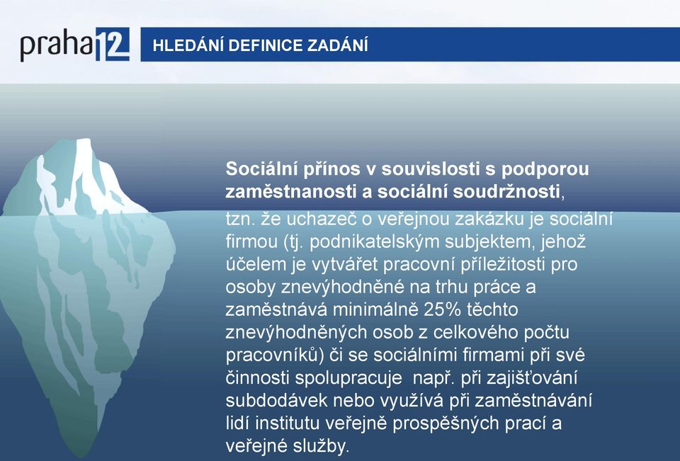 podnikatelským subjektem, jehož účelem je vytvářet pracovní příležitosti pro osoby znevýhodněné na trhu práce a zaměstnává minimálně