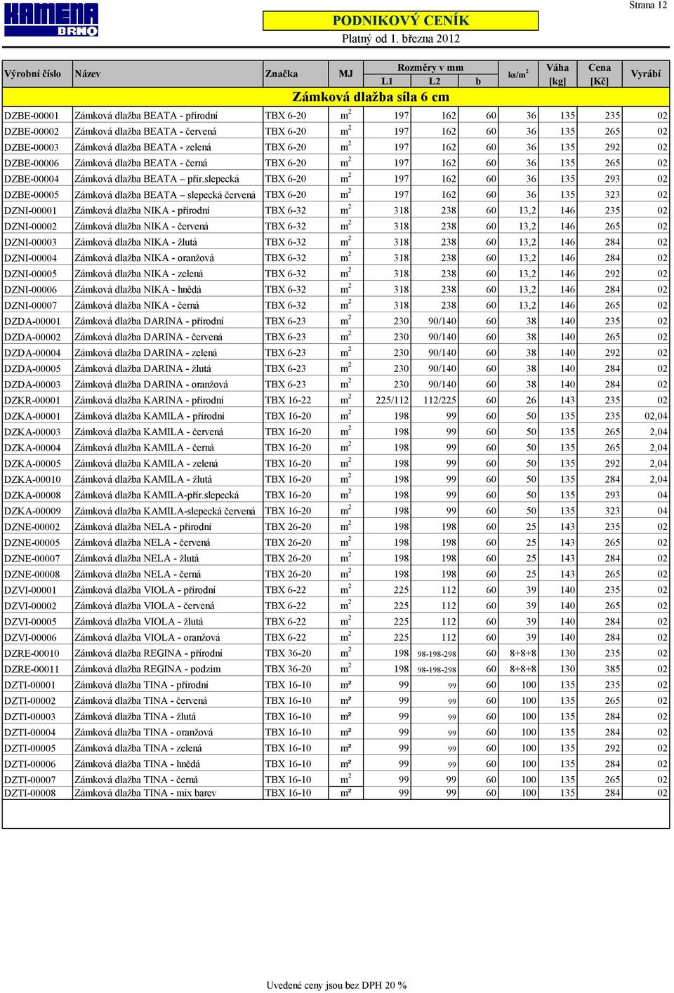 265 02 DZBE-00004 Zámková dlažba BEATA přír.