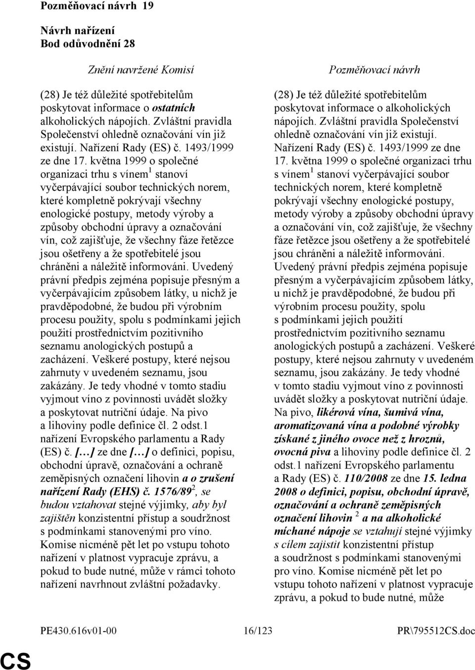 května 1999 o společné organizaci trhu s vínem 1 stanoví vyčerpávající soubor technických norem, které kompletně pokrývají všechny enologické postupy, metody výroby a způsoby obchodní úpravy a