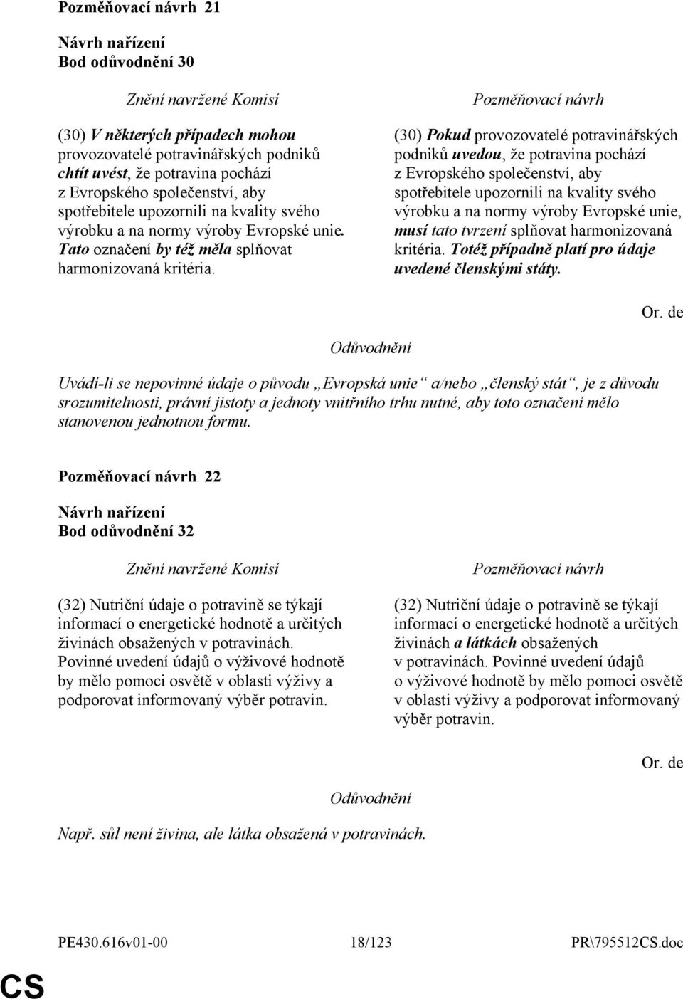 (30) Pokud provozovatelé potravinářských podniků uvedou, že potravina pochází z Evropského společenství, aby spotřebitele upozornili na kvality svého výrobku a na normy výroby Evropské unie, musí