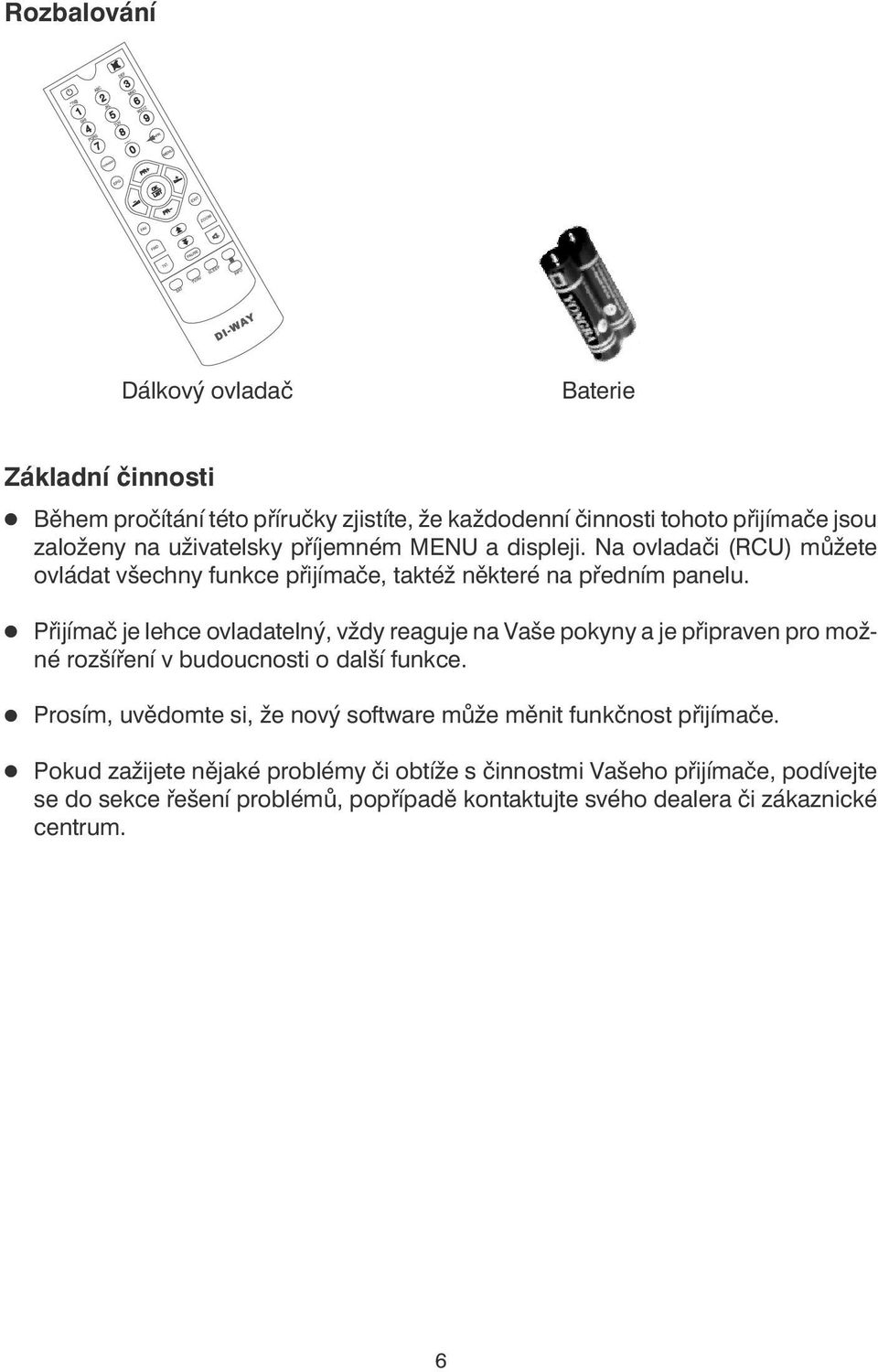 Přijímač je lehce ovladatelný, vždy reaguje na Vaše pokyny a je připraven pro možné rozšíření v budoucnosti o další funkce.