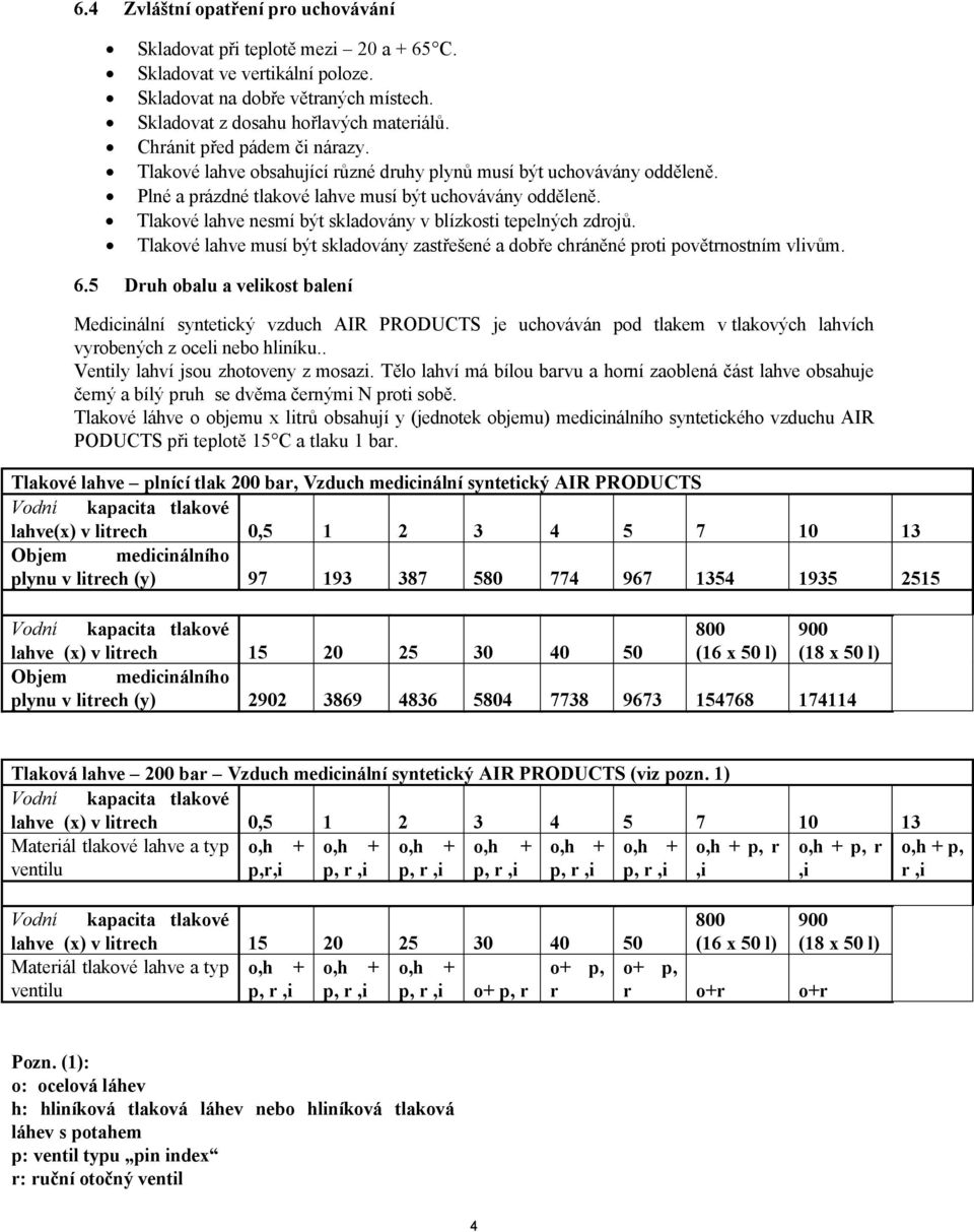 Tlakové lahve nesmí být skladovány v blízkosti tepelných zdrojů. Tlakové lahve musí být skladovány zastřešené a dobře chráněné proti povětrnostním vlivům. 6.