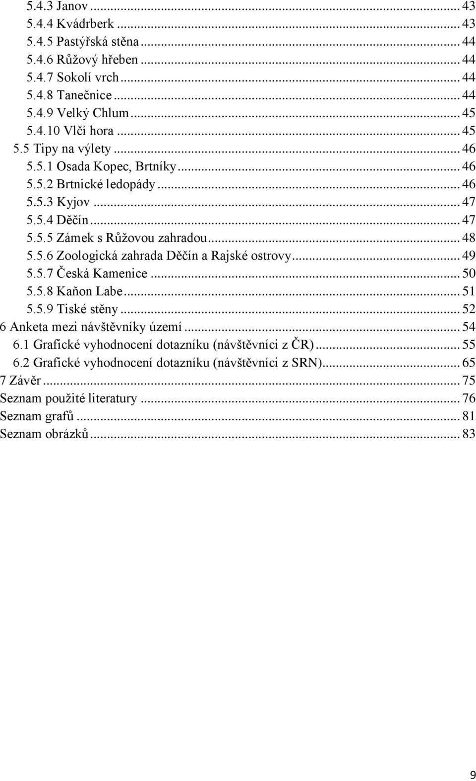 .. 49 5.5.7 Česká Kamenice... 50 5.5.8 Kaňon Labe... 51 5.5.9 Tiské stěny... 52 6 Anketa mezi návštěvníky území... 54 6.1 Grafické vyhodnocení dotazníku (návštěvníci z ČR)... 55 6.