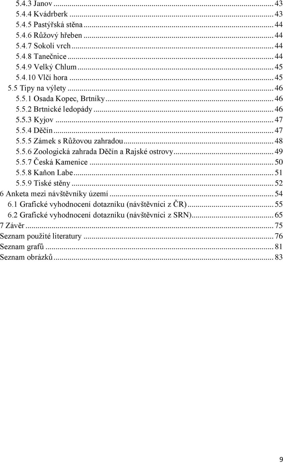 .. 49 5.5.7 Česká Kamenice... 50 5.5.8 Kaňon Labe... 51 5.5.9 Tiské stěny... 52 6 Anketa mezi návštěvníky území... 54 6.1 Grafické vyhodnocení dotazníku (návštěvníci z ČR)... 55 6.