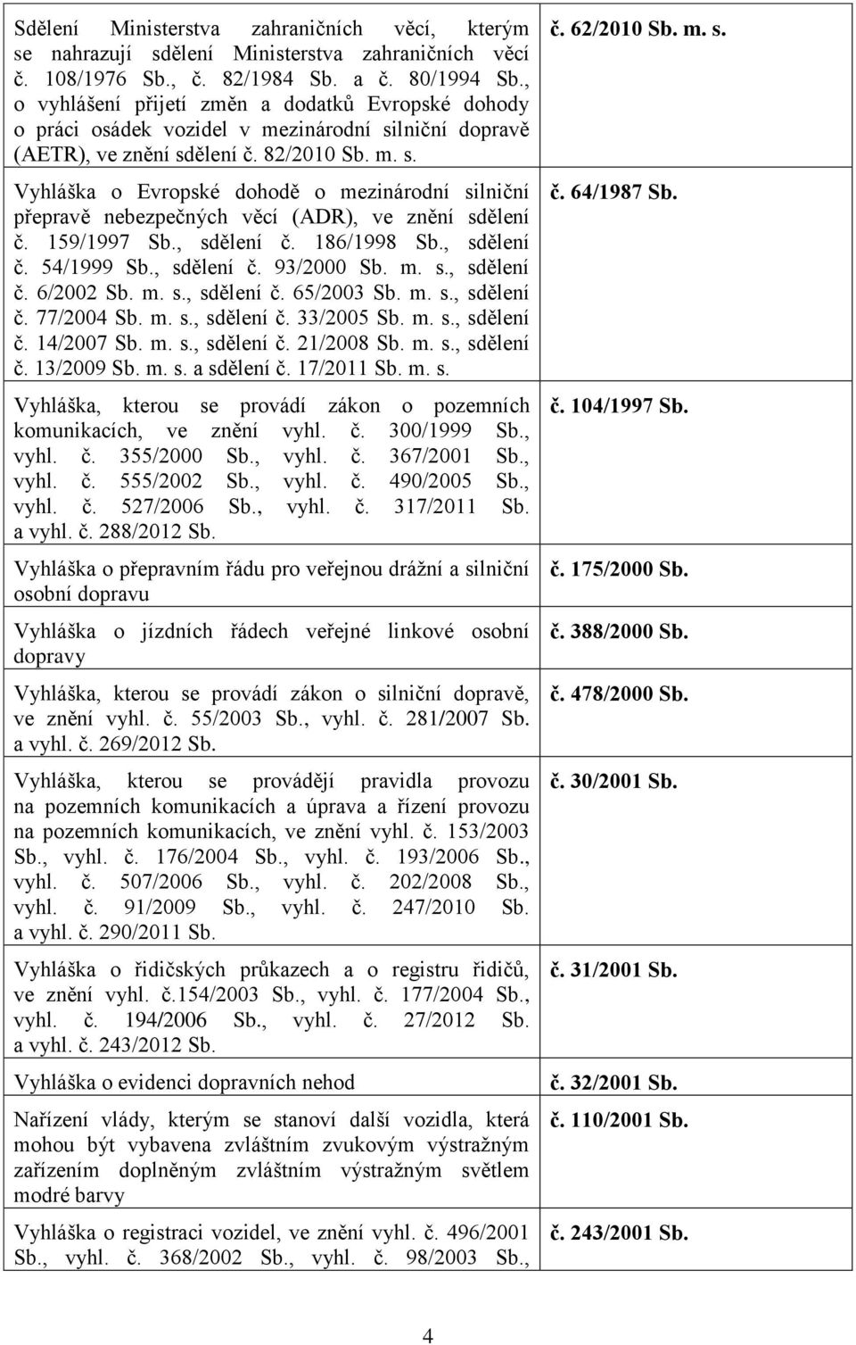 159/1997 Sb., sdělení č. 186/1998 Sb., sdělení č. 54/1999 Sb., sdělení č. 93/2000 Sb. m. s., sdělení č. 6/2002 Sb. m. s., sdělení č. 65/2003 Sb. m. s., sdělení č. 77/2004 Sb. m. s., sdělení č. 33/2005 Sb.