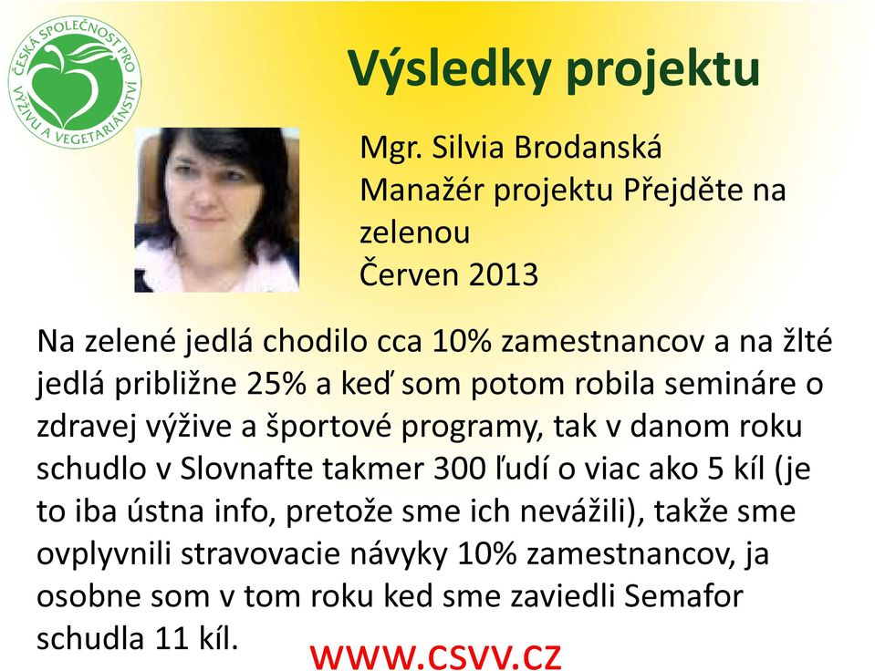 žlté jedlá približne 25% a keď som potom robila semináre o zdravej výžive a športové programy, tak v danom roku schudlo