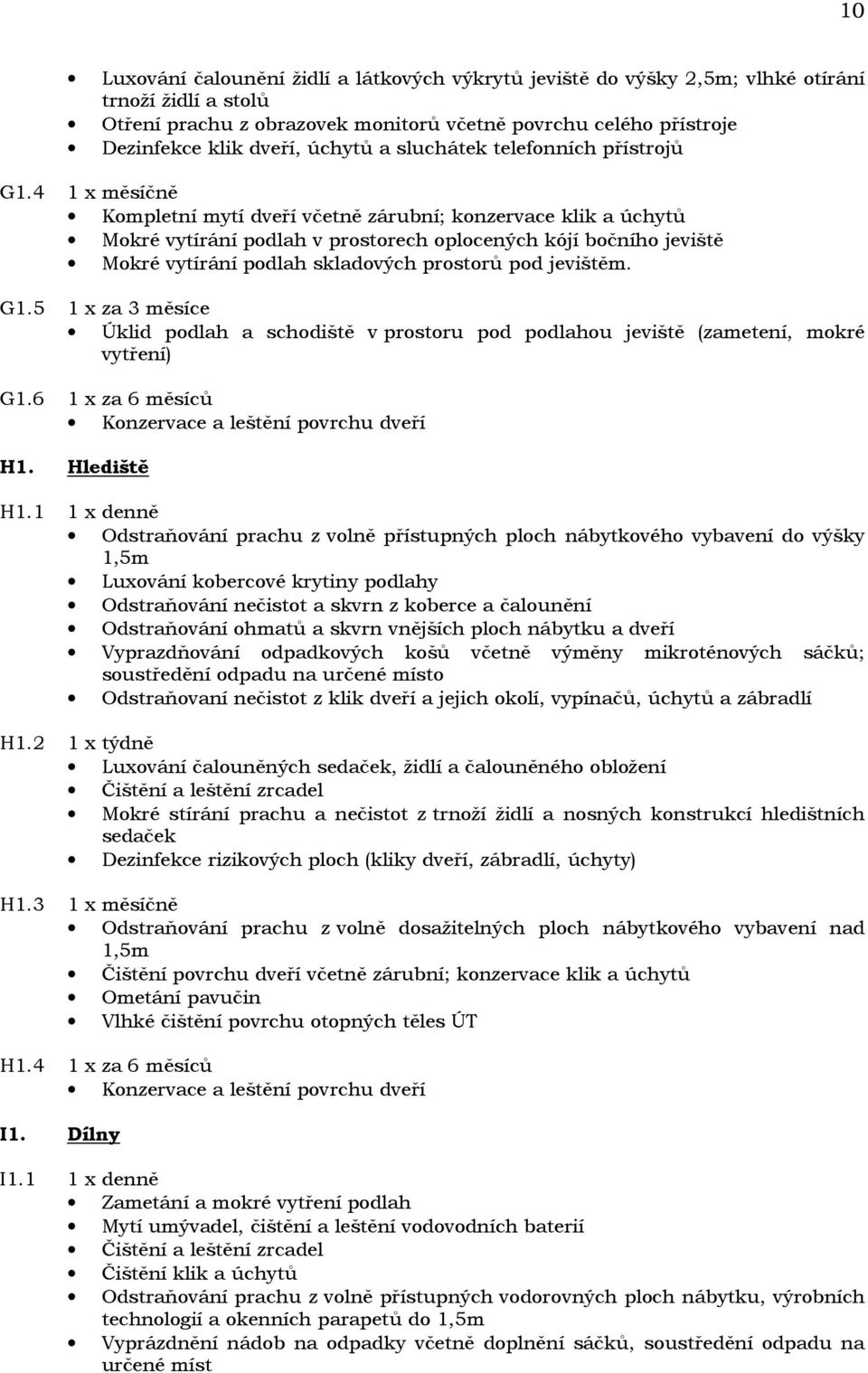 4 1 x měsíčně Kompletní mytí dveří včetně zárubní; konzervace klik a úchytů Mokré vytírání podlah v prostorech oplocených kójí bočního jeviště Mokré vytírání podlah skladových prostorů pod jevištěm.