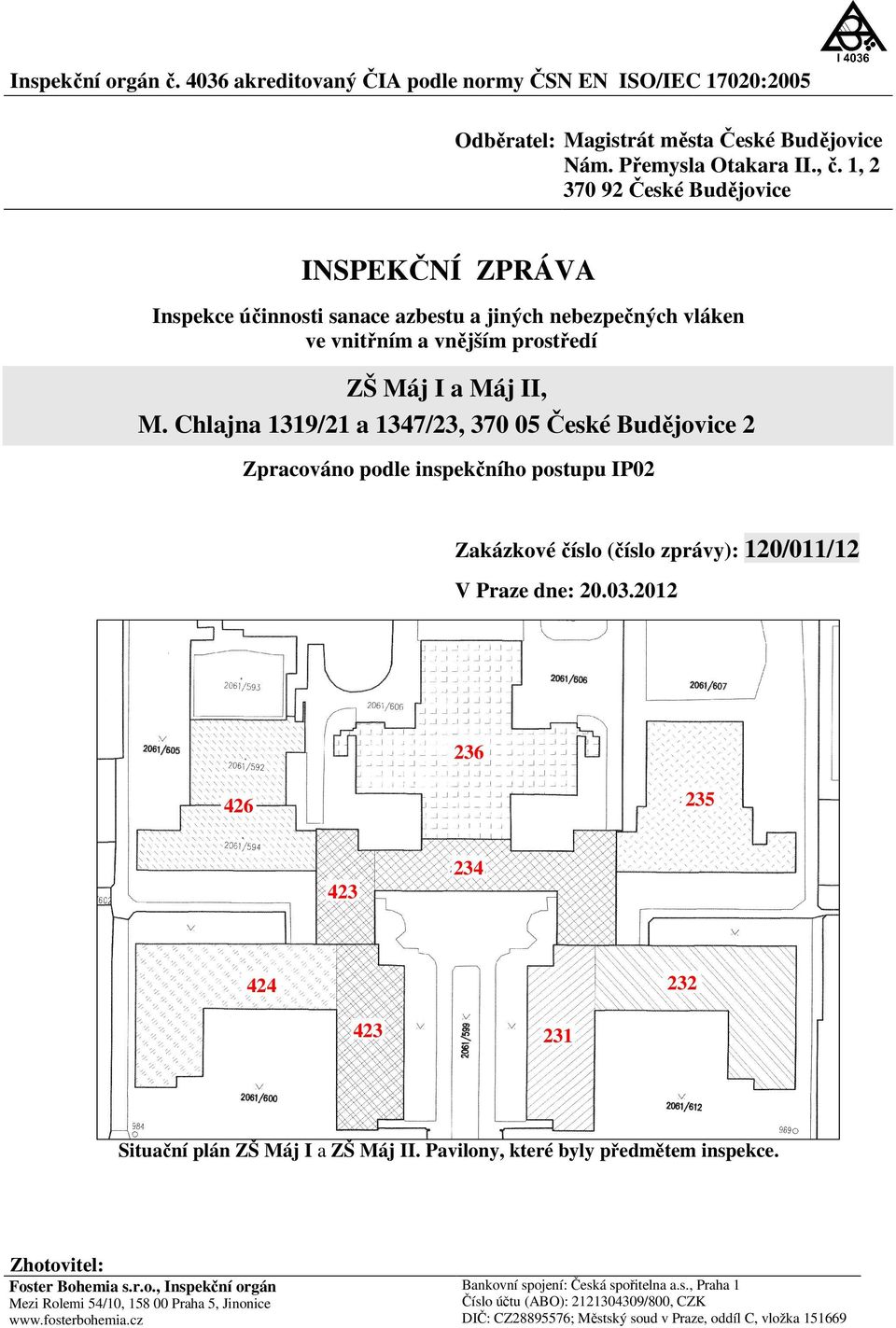 Chlajna 1319/21 a 1347/23, 370 05 České Budějovice 2 Zpracováno podle inspekčního postupu IP02 Zakázkové číslo (číslo zprávy): 120/011/12 V Praze dne: 20.03.