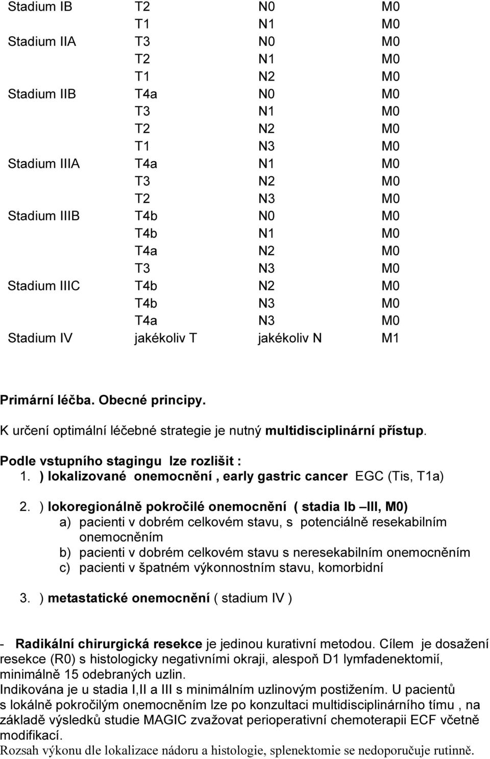 ) lokalizované onemocnění, early gastric cancer EGC (Tis, T1a) 2.