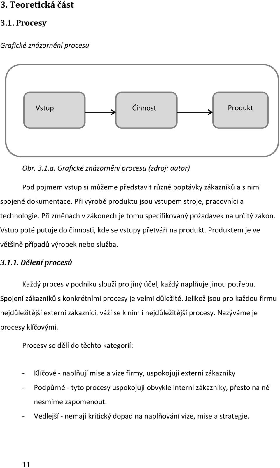 Vstup poté putuje do činnosti, kde se vstupy přetváří na produkt. Produktem je ve většině případů výrobek nebo služba. 3.1.