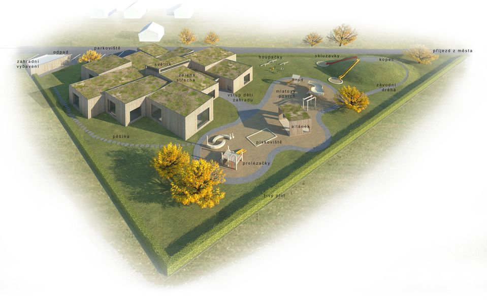 střecha vstup dětí zahradu mlatový povrch hrad