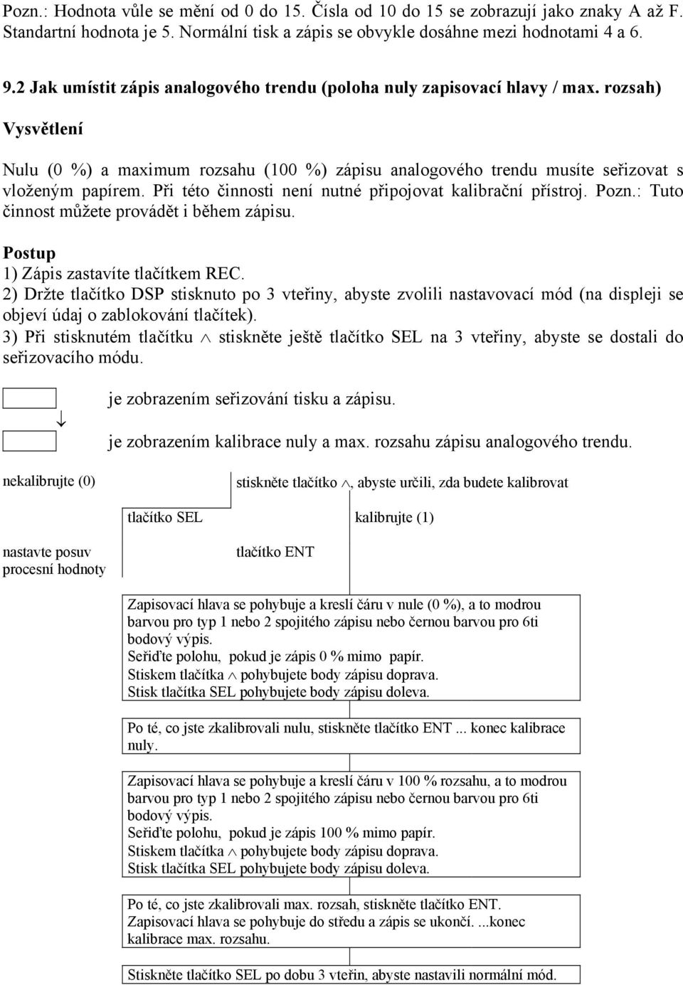 Při této činnosti není nutné připojovat kalibrační přístroj. Pozn.: Tuto činnost můžete provádět i během zápisu. Postup 1) Zápis zastavíte tlačítkem REC.