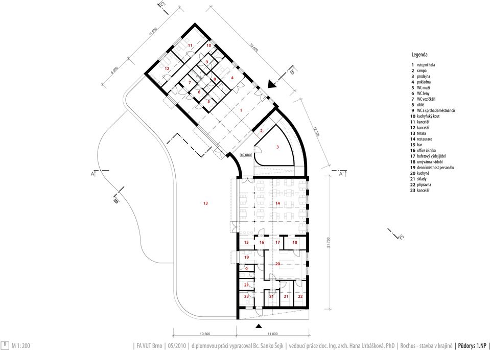 umývárna nádobí denní místnost personálu kuchyně sklady přípravna kancelář 4 5 6 7 8 9 9 0 M : 00 FA VUT Brno 05/00