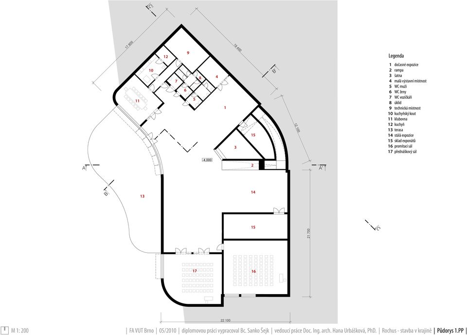 sklad exponátů promítací sál přednáškový sál 4 5 7 6 M : 00 FA VUT Brno 05/00 diplomovou práci