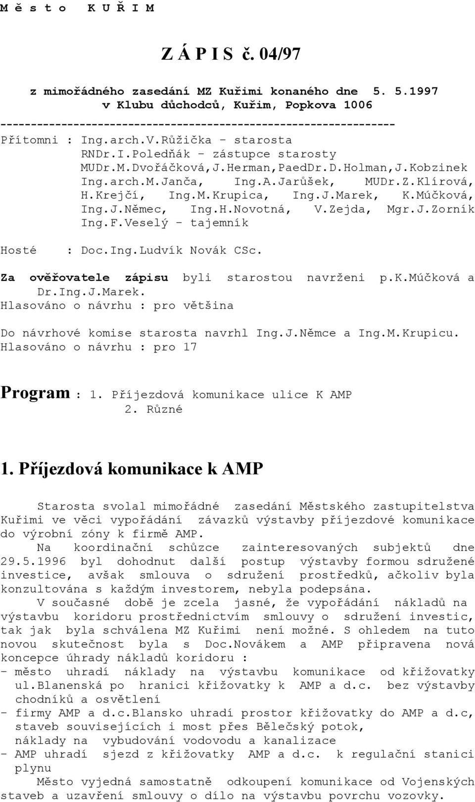 Dr.M.Dvořáčková,J.Herman,PaedDr.D.Holman,J.Kobzinek Ing.arch.M.Janča, Ing.A.Jarůšek, MUDr.Z.Klírová, H.Krejčí, Ing.M.Krupica, Ing.J.Marek, K.Múčková, Ing.J.Němec, Ing.H.Novotná, V.Zejda, Mgr.J.Zorník Ing.