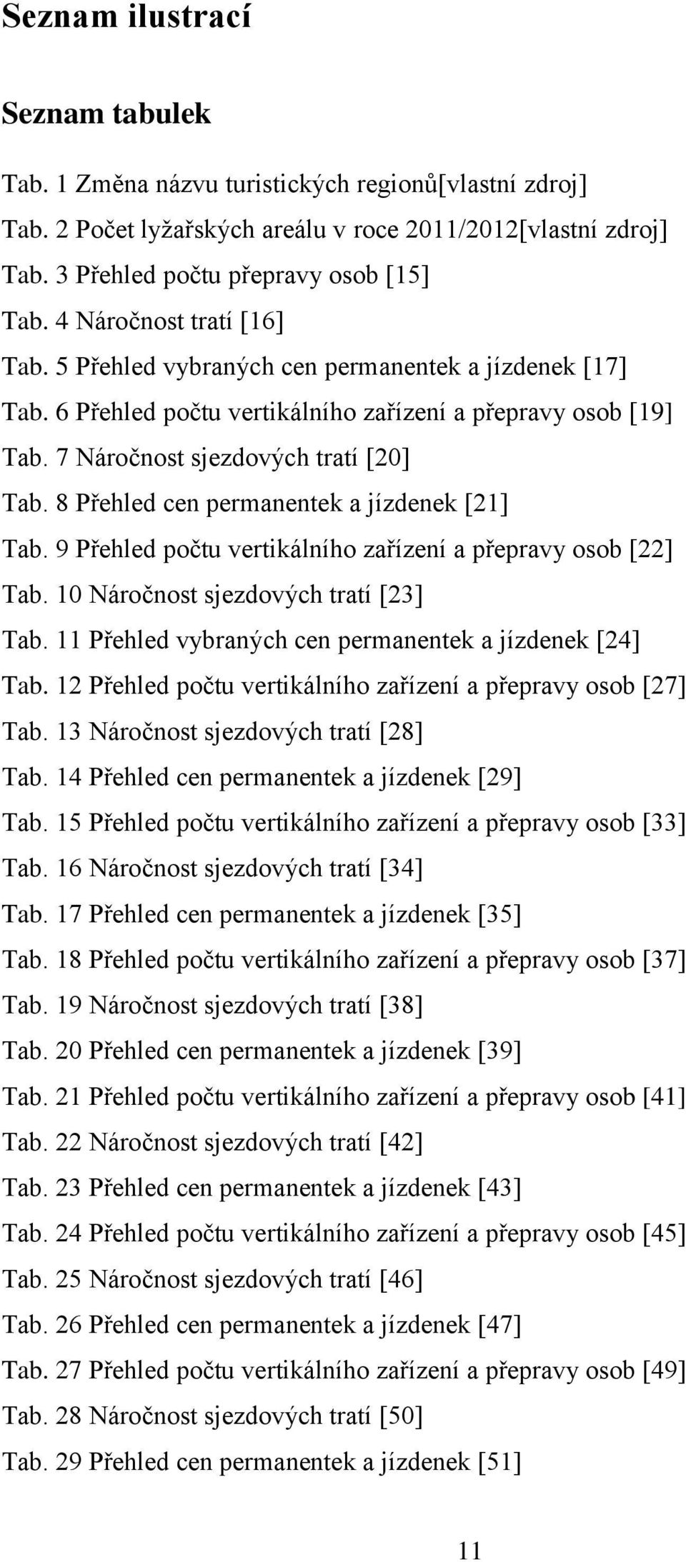 8 Přehled cen permanentek a jízdenek [21] Tab. 9 Přehled počtu vertikálního zařízení a přepravy osob [22] Tab. 10 Náročnost sjezdových tratí [23] Tab.