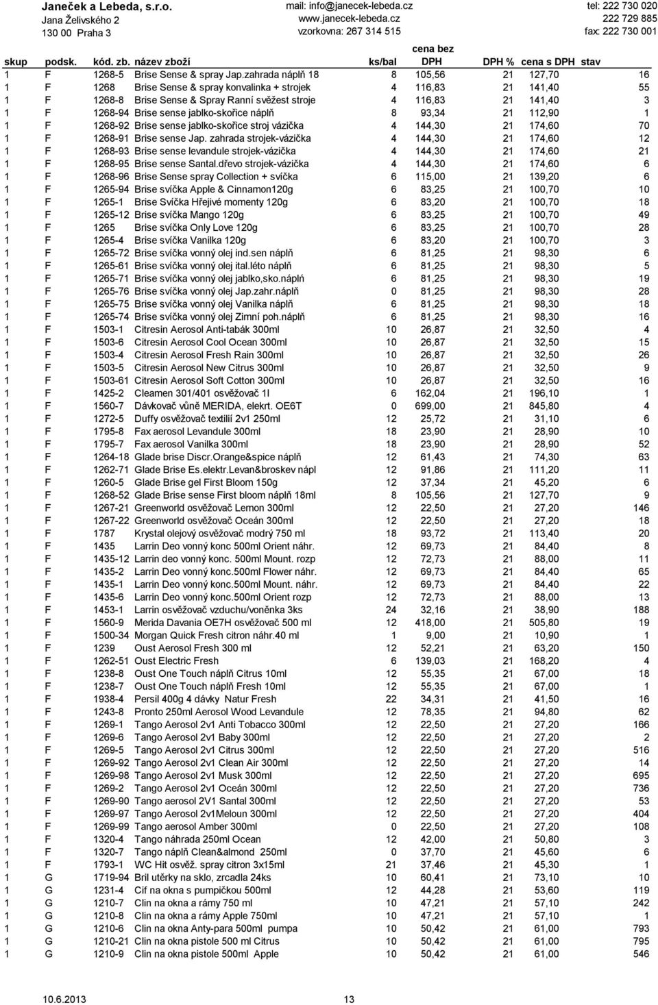 Brise sense jablko-skořice náplň 8 93,34 21 112,90 1 1 F 1268-92 Brise sense jablko-skořice stroj vázička 4 144,30 21 174,60 70 1 F 1268-91 Brise sense Jap.
