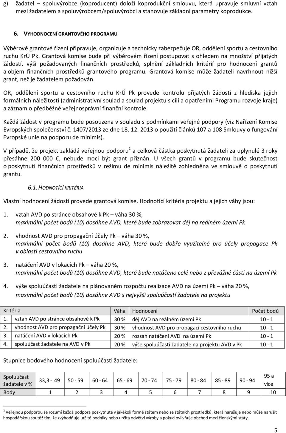 Grantová komise bude při výběrovém řízení postupovat s ohledem na množství přijatých žádostí, výši požadovaných finančních prostředků, splnění základních kritérií pro hodnocení grantů a objem