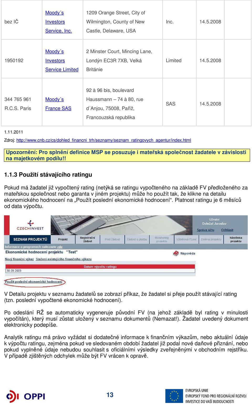 5.2008 Francouzská republika 1.11.2011 Zdroj: http://www.cnb.cz/cs/dohled_financni_trh/seznamy/seznam_ratingovych_agentur/index.