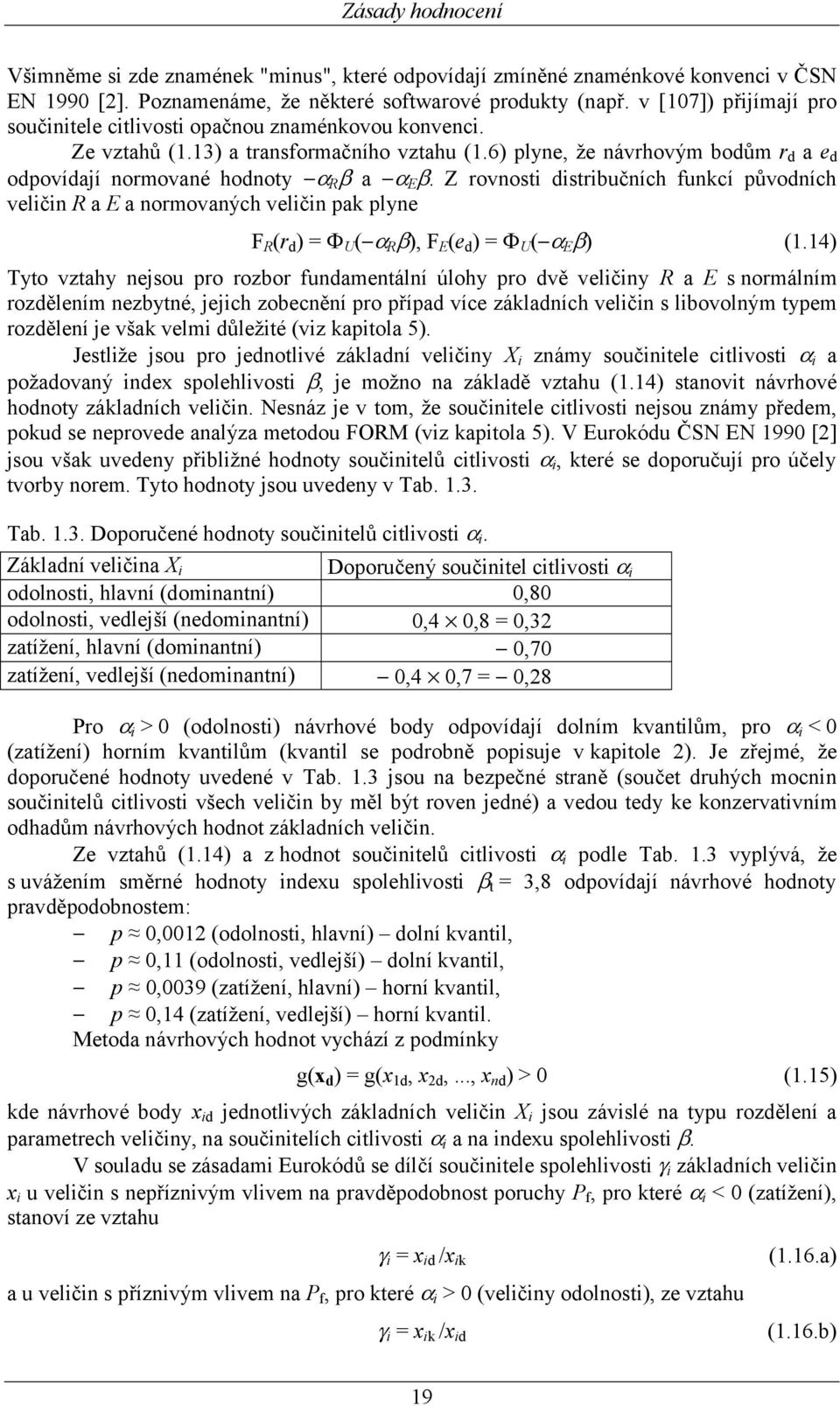 6) plyne, že návrhovým bodům r d a e d odpovídají normované hodnoty α R β a α E β.