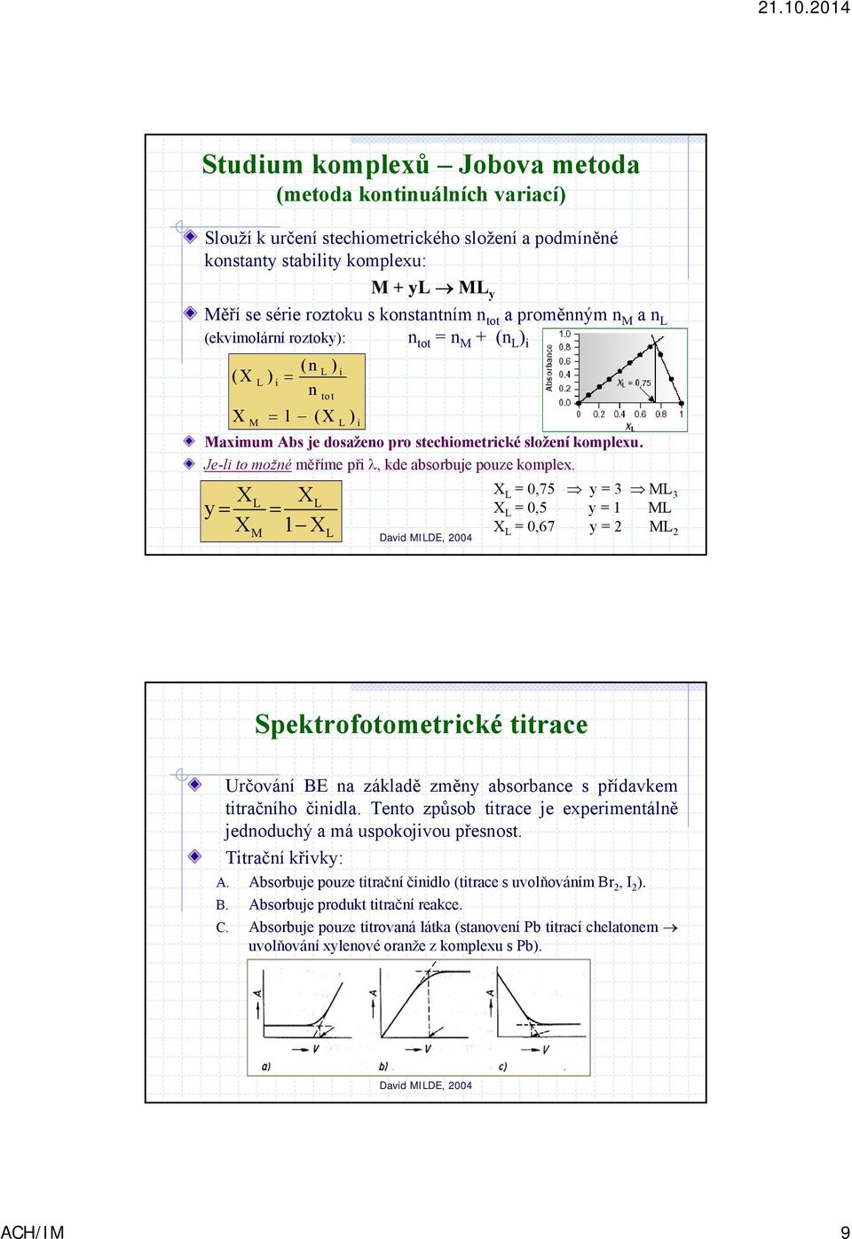 Je-li to možné měříme při, kde absorbuje pouze komplex.