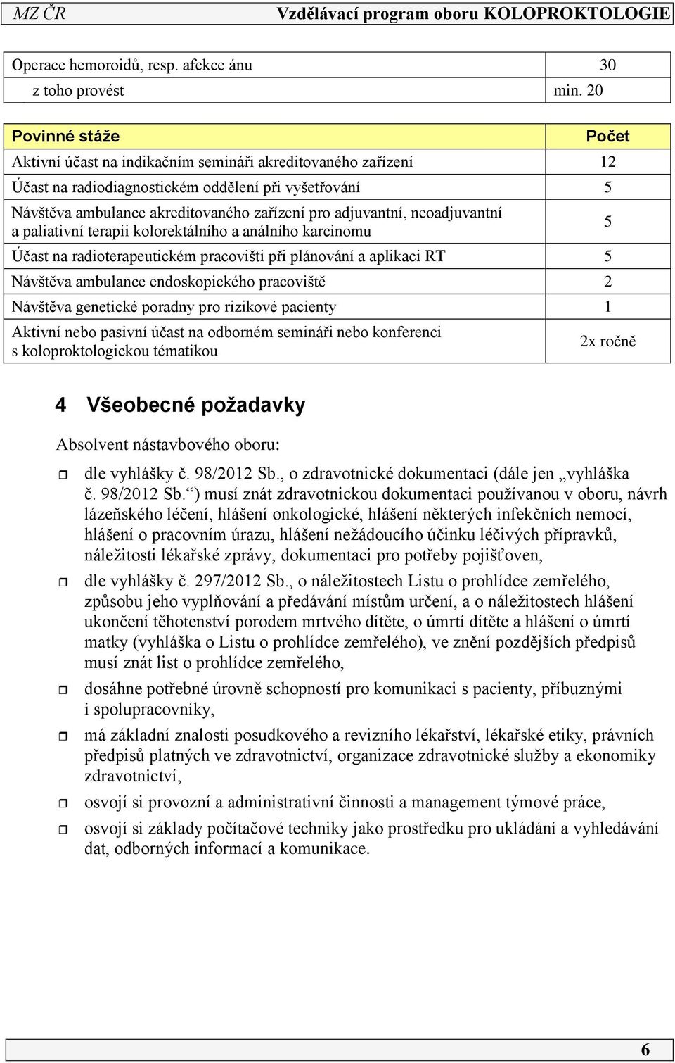 neoadjuvantní a paliativní terapii kolorektálního a análního karcinomu Účast na radioterapeutickém pracovišti při plánování a aplikaci RT 5 Návštěva ambulance endoskopického pracoviště 2 Návštěva