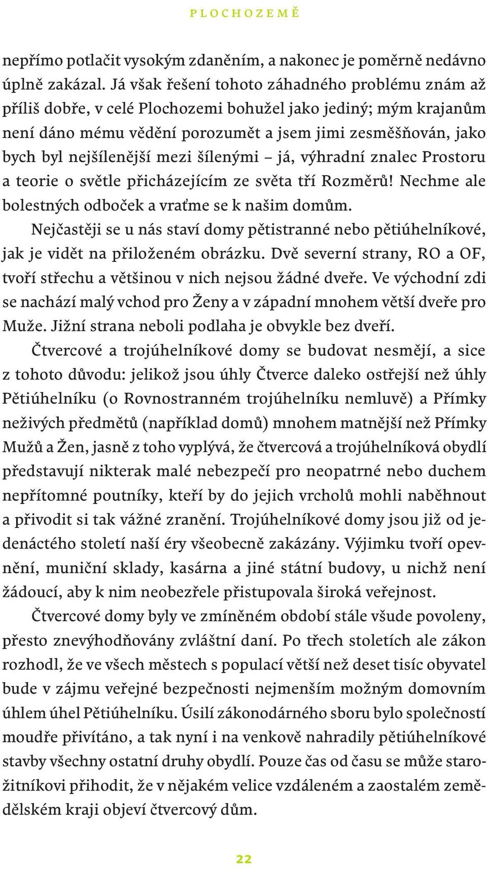 mezi šílenými já, výhradní znalec Prostoru a teorie o světle přicházejícím ze světa tří Rozměrů! Nechme ale bolestných odboček a vraťme se k našim domům.