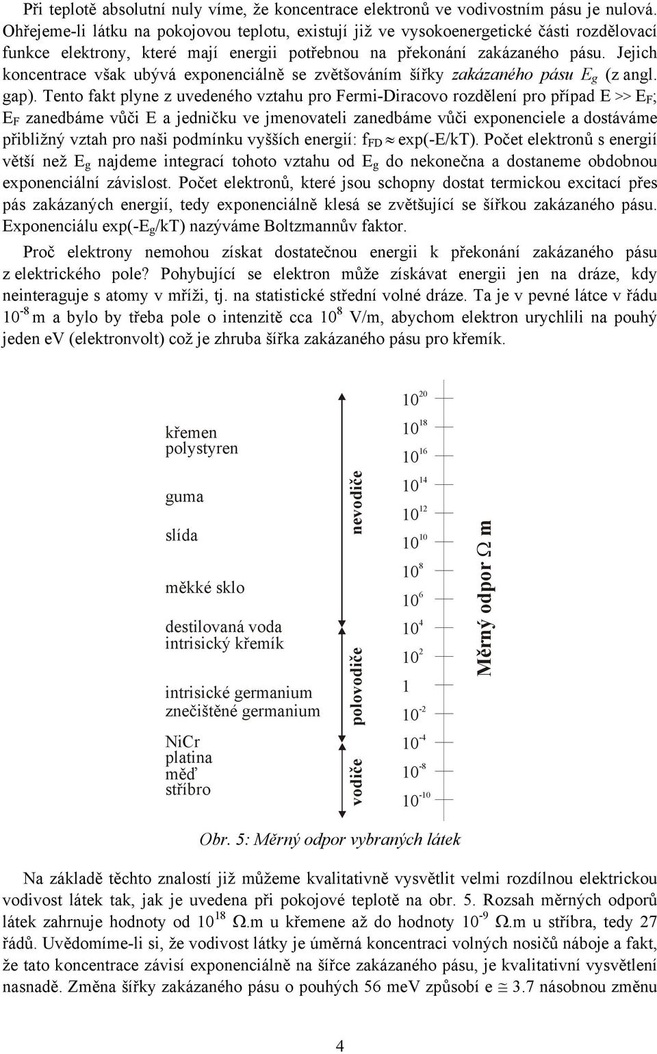 Jejich koncentrace však ubývá exponenciálně se zvětšováním šířky zakázaného pásu E g (z angl. gap).