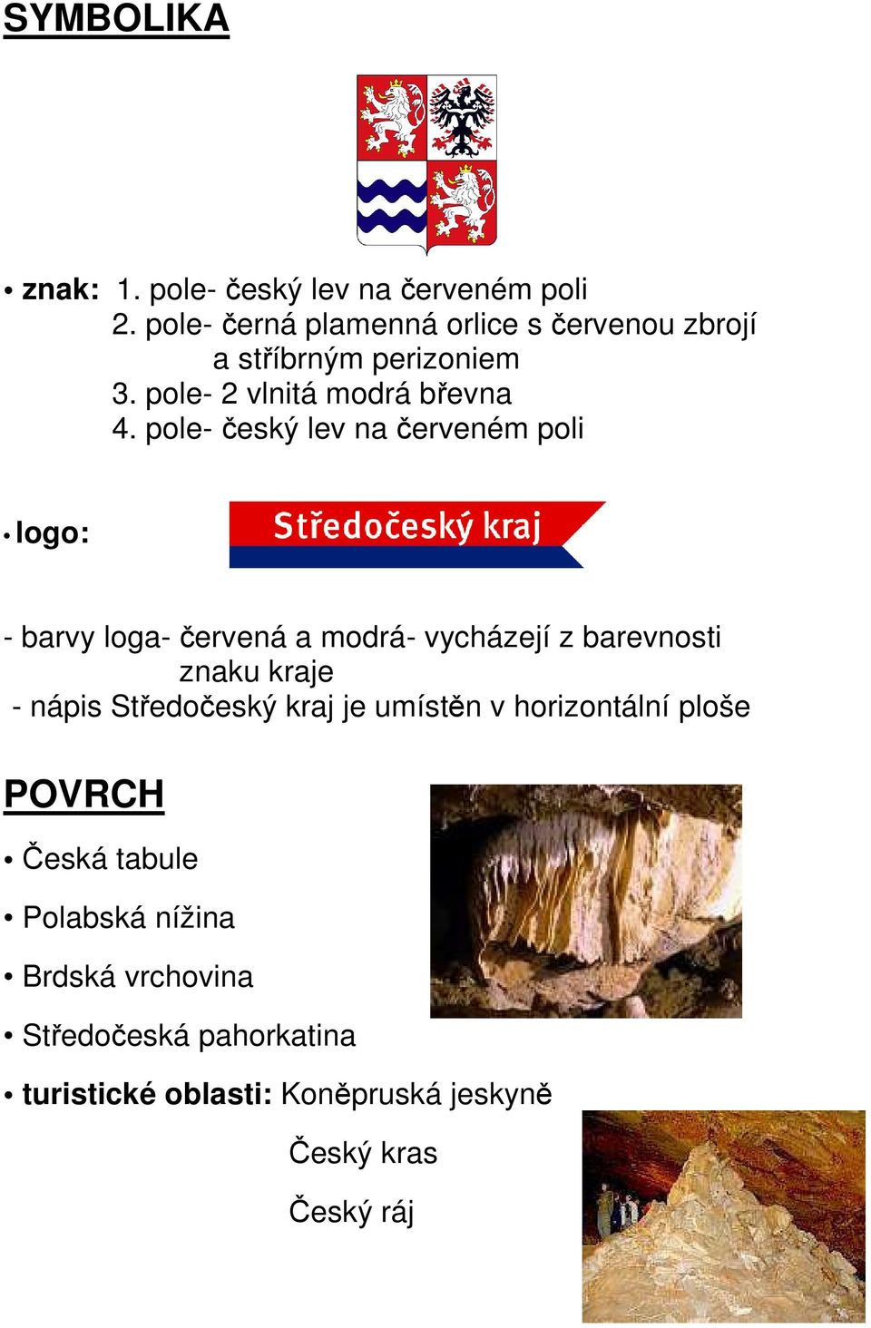 pole- český lev na červeném poli logo: - barvy loga- červená a modrá- vycházejí z barevnosti znaku kraje - nápis