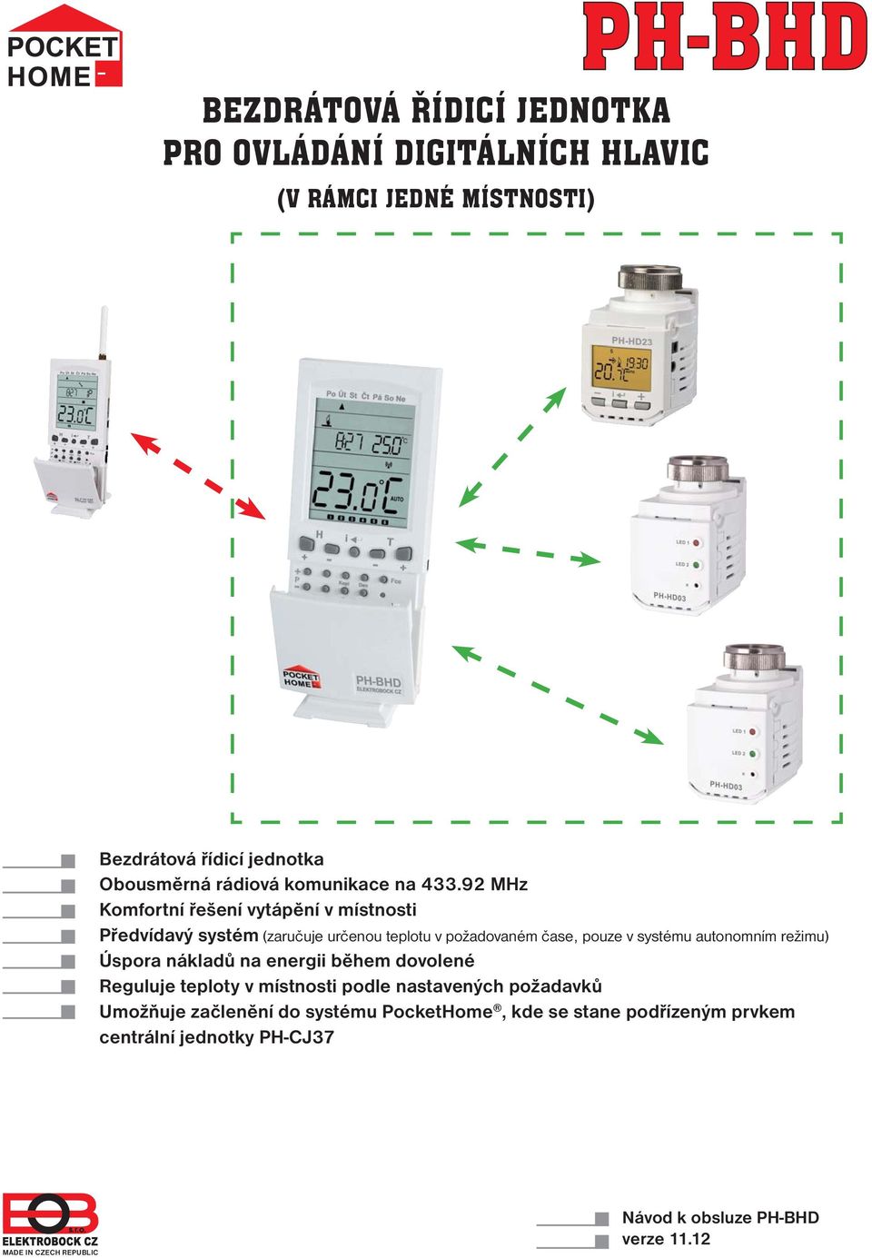 92 MHz Komfortní řešení vytápění v místnosti Předvídavý systém (zaručuje určenou teplotu v požadovaném čase, pouze v systému autonomním