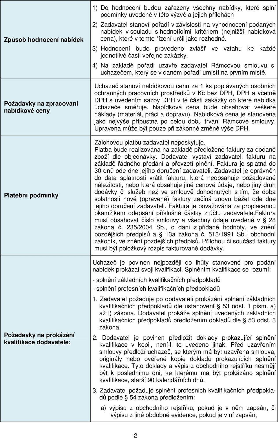 určil jako rozhodné. 3) Hodnocení bude provedeno zvlášť ve vztahu ke každé jednotlivé části veřejné zakázky.