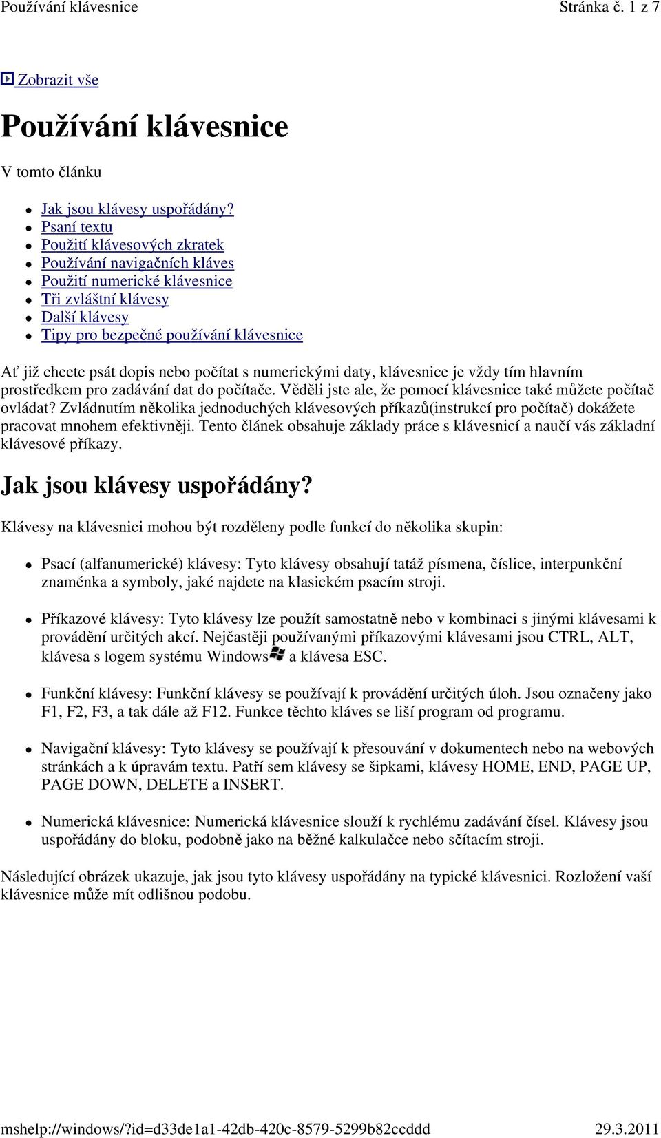 Používání klávesnice. Zobrazit vše. V tomto článku - PDF Free Download